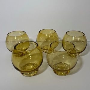 Crate & Barrel Small Amber Glass Candle Holders “Mimi” Made in Poland - Set of 5